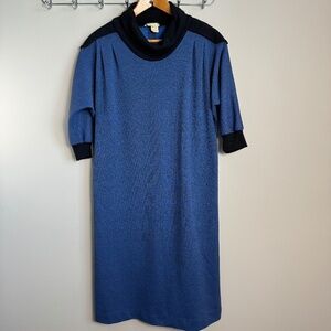 VINTAGE Katies Women's 3/4 Dolman Sleeve Turtleneck Sheath Peasant Midi Dress 10